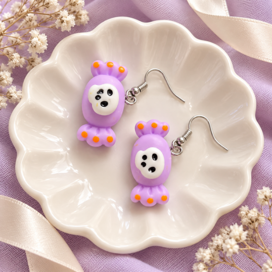 Imagem de Brinco Kawaii Docinho Lilás com Rostinho Fofo – Bijuteria Feminina Candy Estilo Japonês