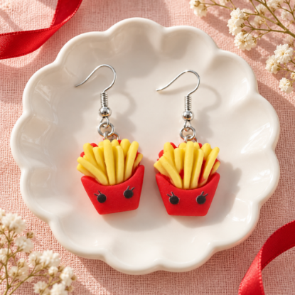 Imagem de Brinco Kawaii Batata Frita com Rostinho Fofo – Bijuteria Feminina Geek Estilo Fast Food