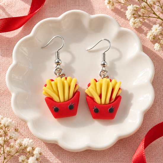 Imagem de Brinco Kawaii Batata Frita com Rostinho Fofo – Bijuteria Feminina Geek Estilo Fast Food